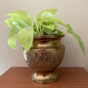 Vintage Etched Brass Planter from India Boho